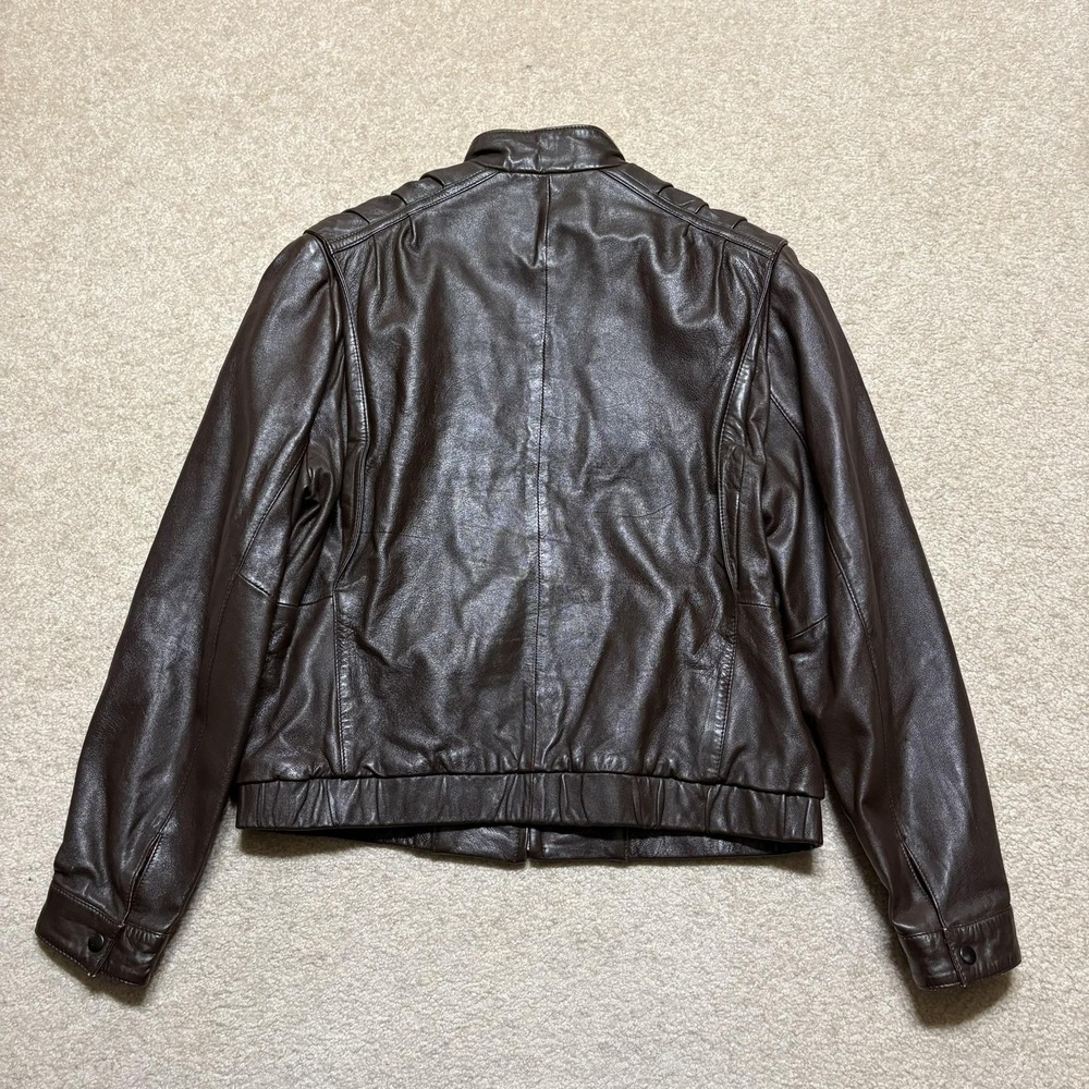 Overland Sheepskin Co Jacket Womens 10 Brown Leather Bomber Full Zip Collared - Picture 4 of 12
